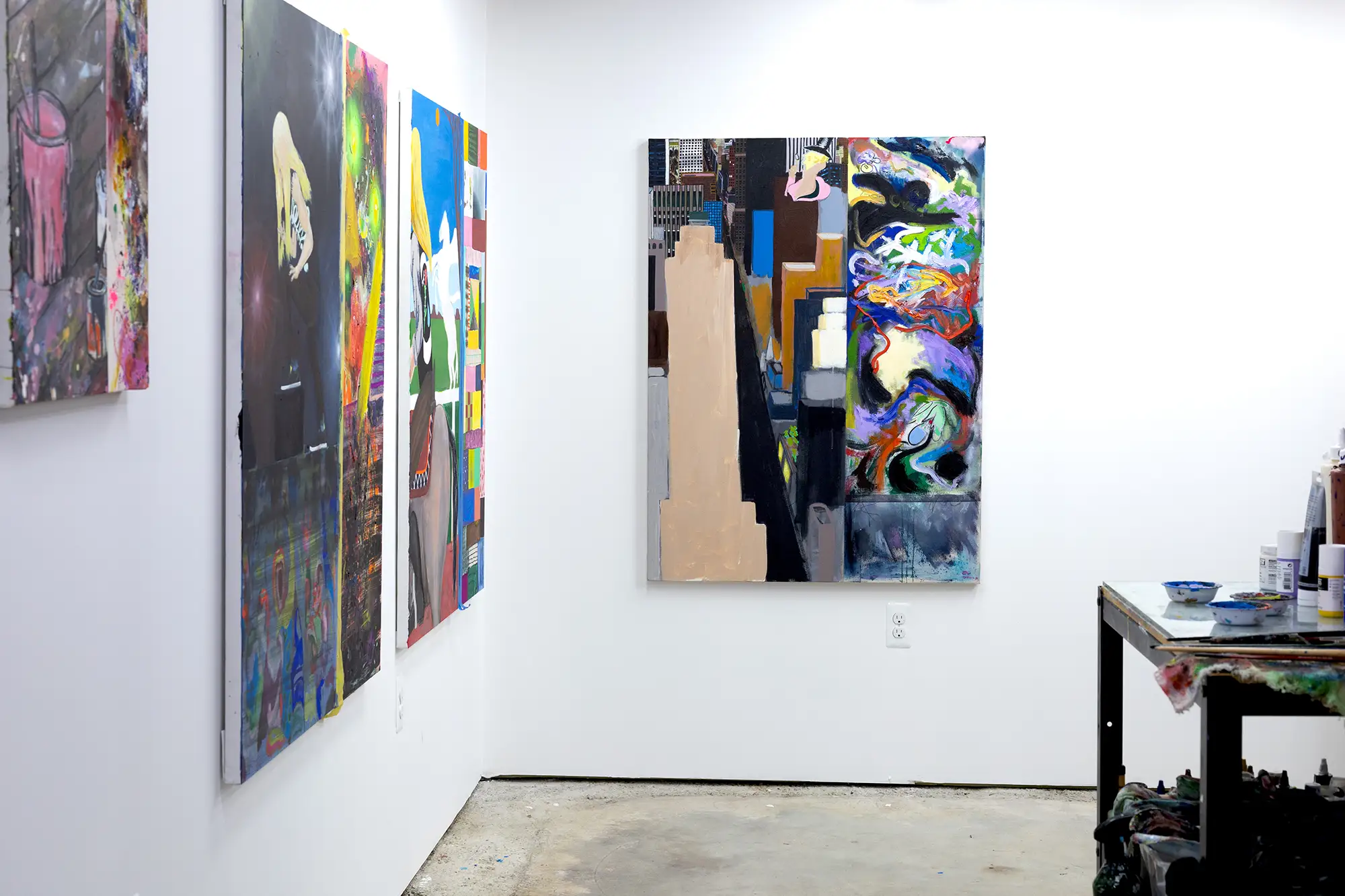 brandon aguiar, artist studio now, contemporary painting, artworks, white wall, art practice 