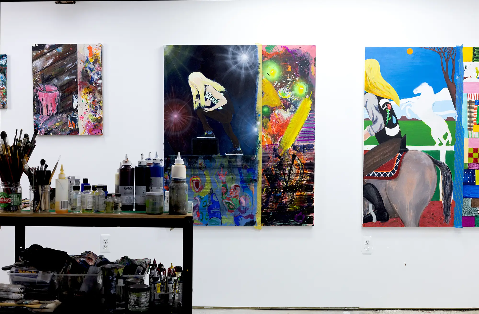 brandon aguiar, guided studio tour, paint, colorful art practice in contemporary painting now