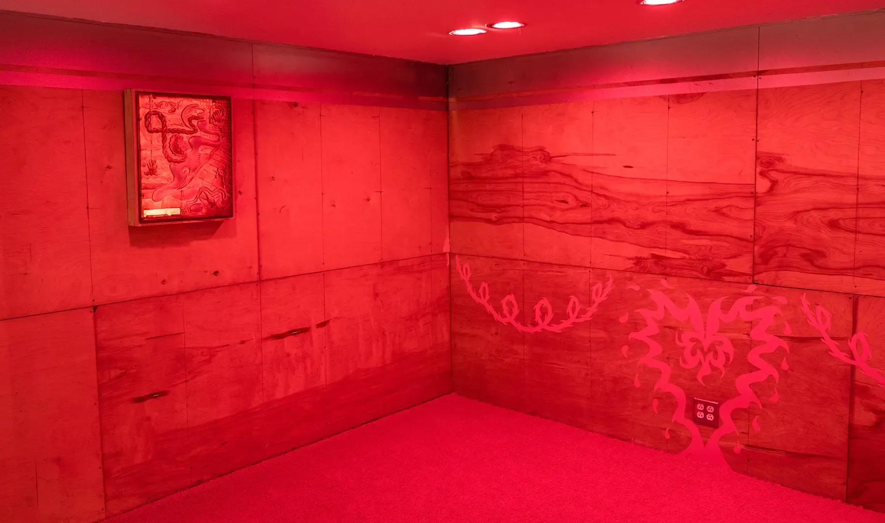 sibyl gallery, red stunning best exhibtion installation, with sculptures and contemporary modern feminine art