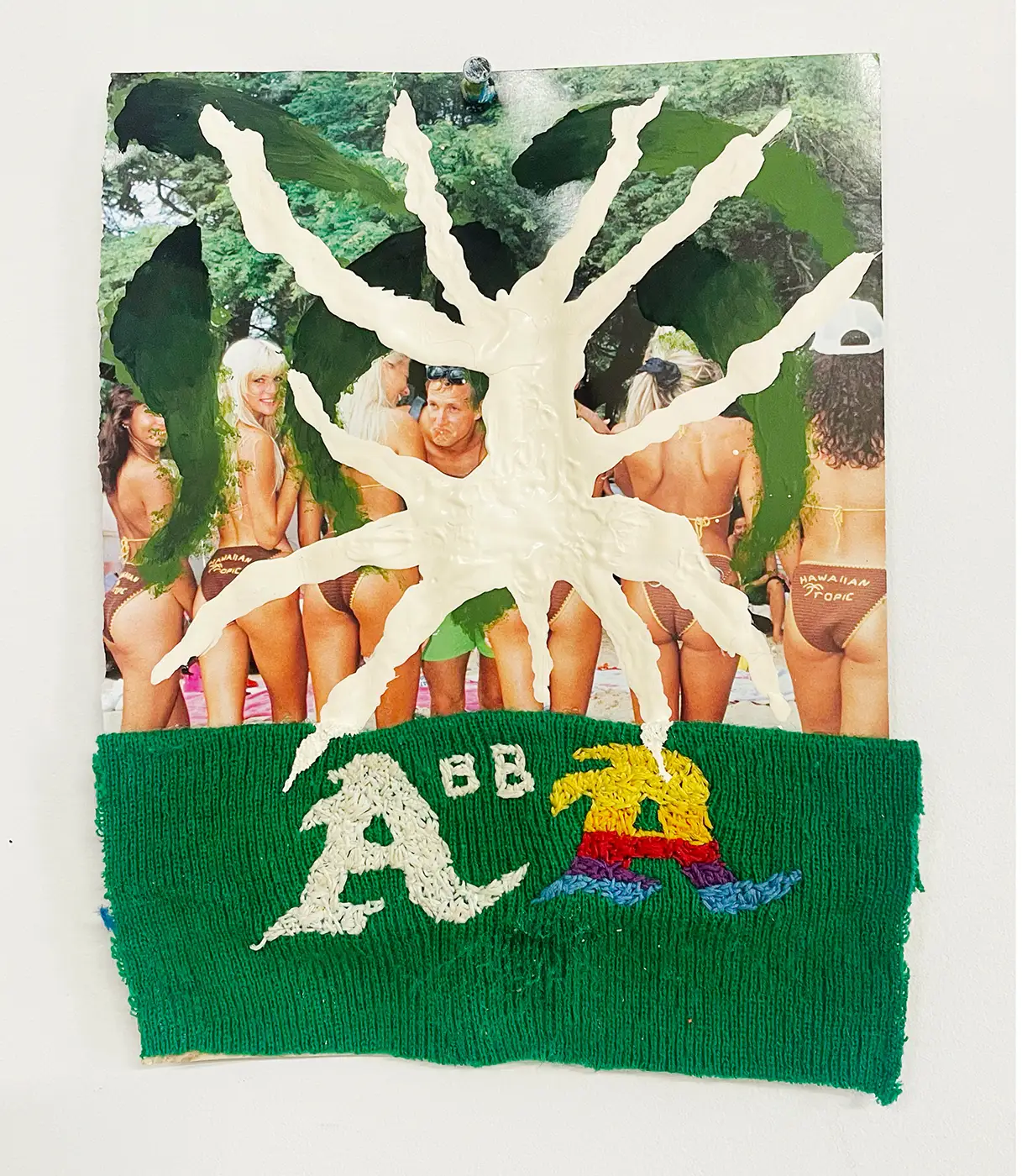 assamblage contemporary art 2024 mixed media vintage photograph with embroidered text carlos charlie perez