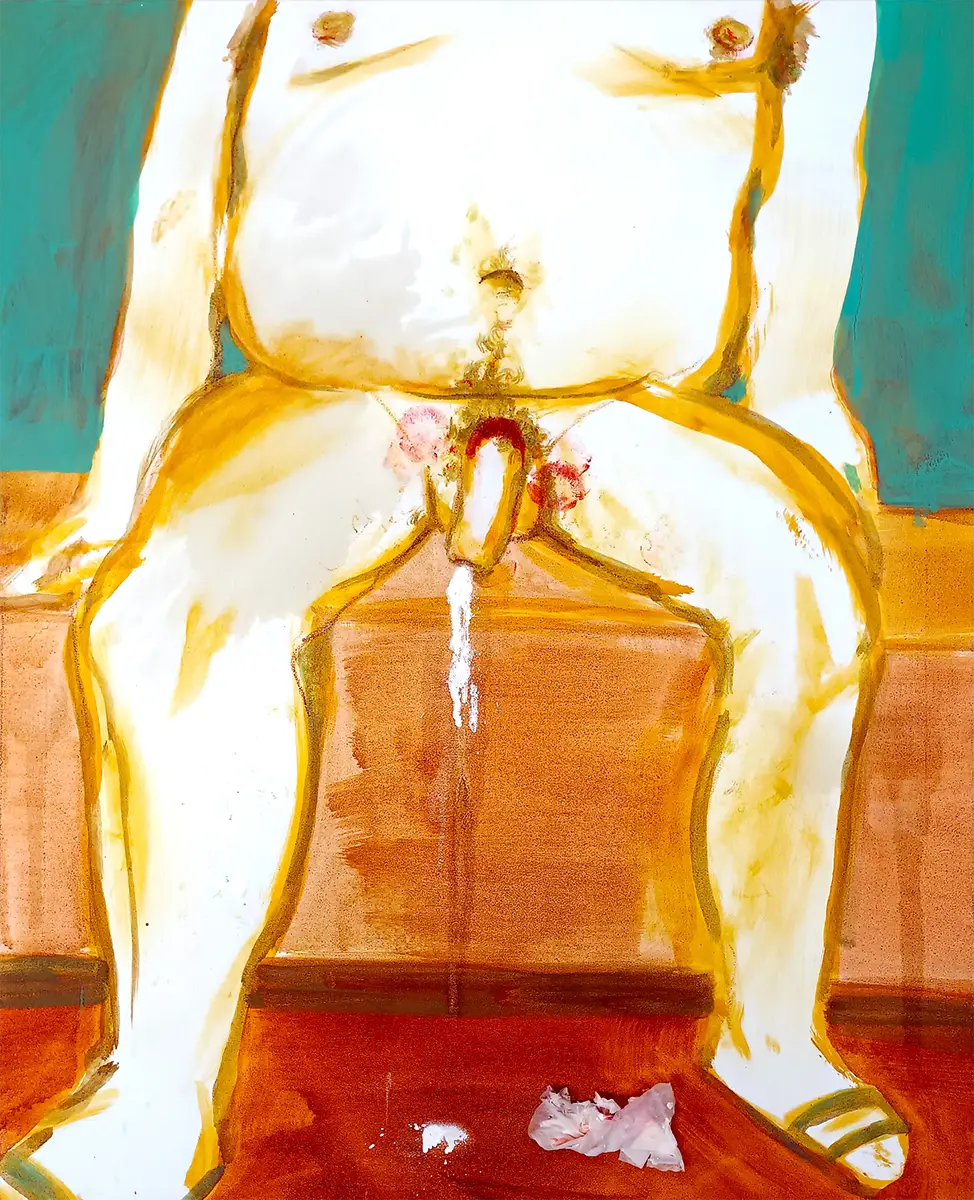 oil painting by emil klostermann, peach eater, queer, art