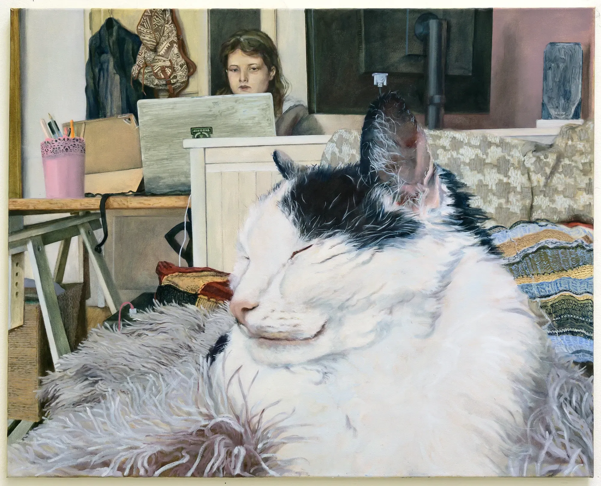 sarah mühlbacher, cat, conversation, drawing and painting, new faces in contemporary art now