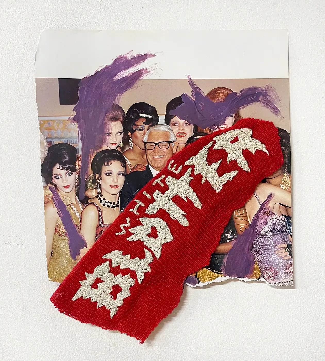drawing assemblage mixed media manipulated vintage photograph with embroidered text carlos charlie perez