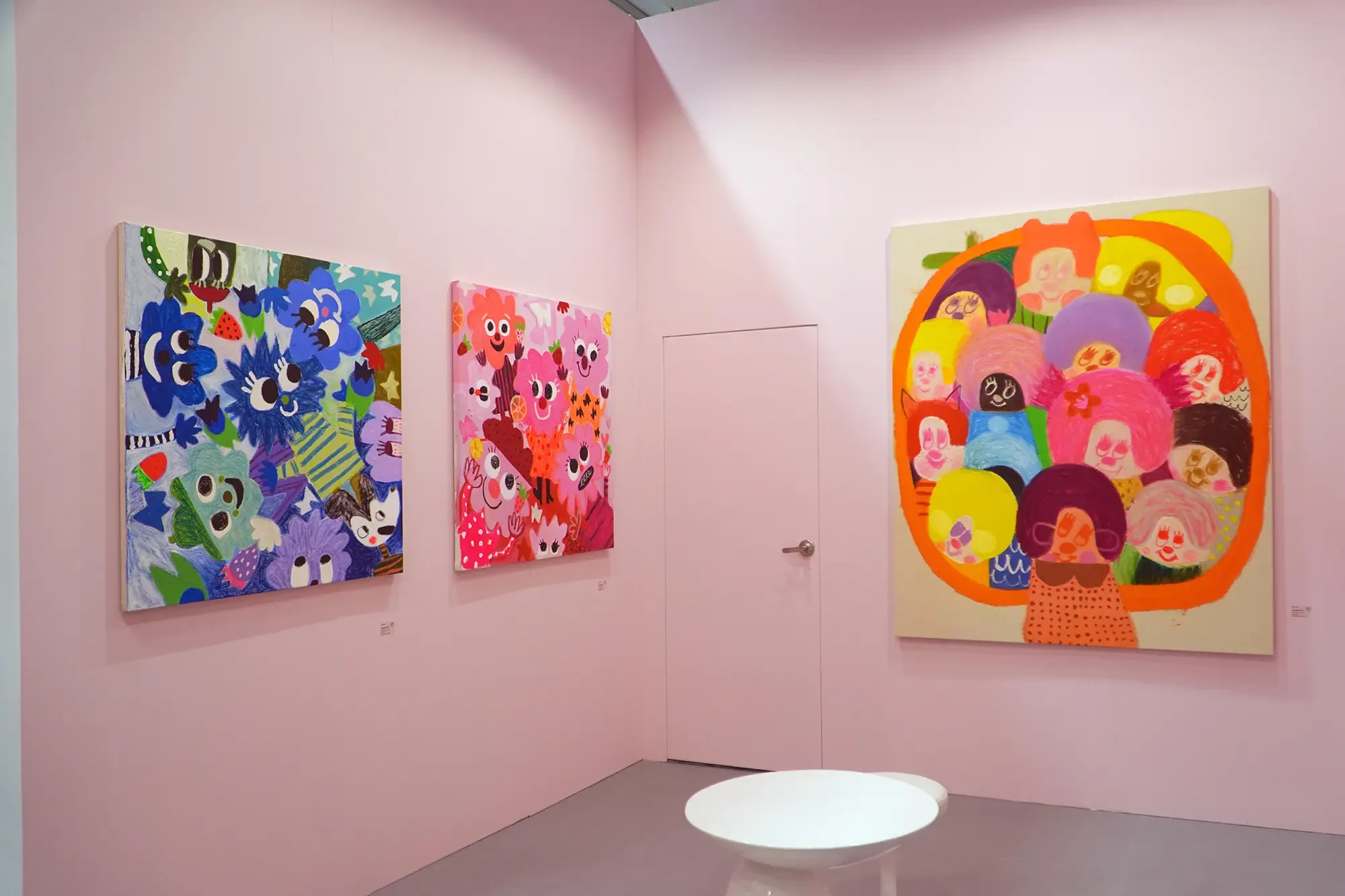 fanny brodar artist at art central hong kong, showcasing large scale bright colored paintings