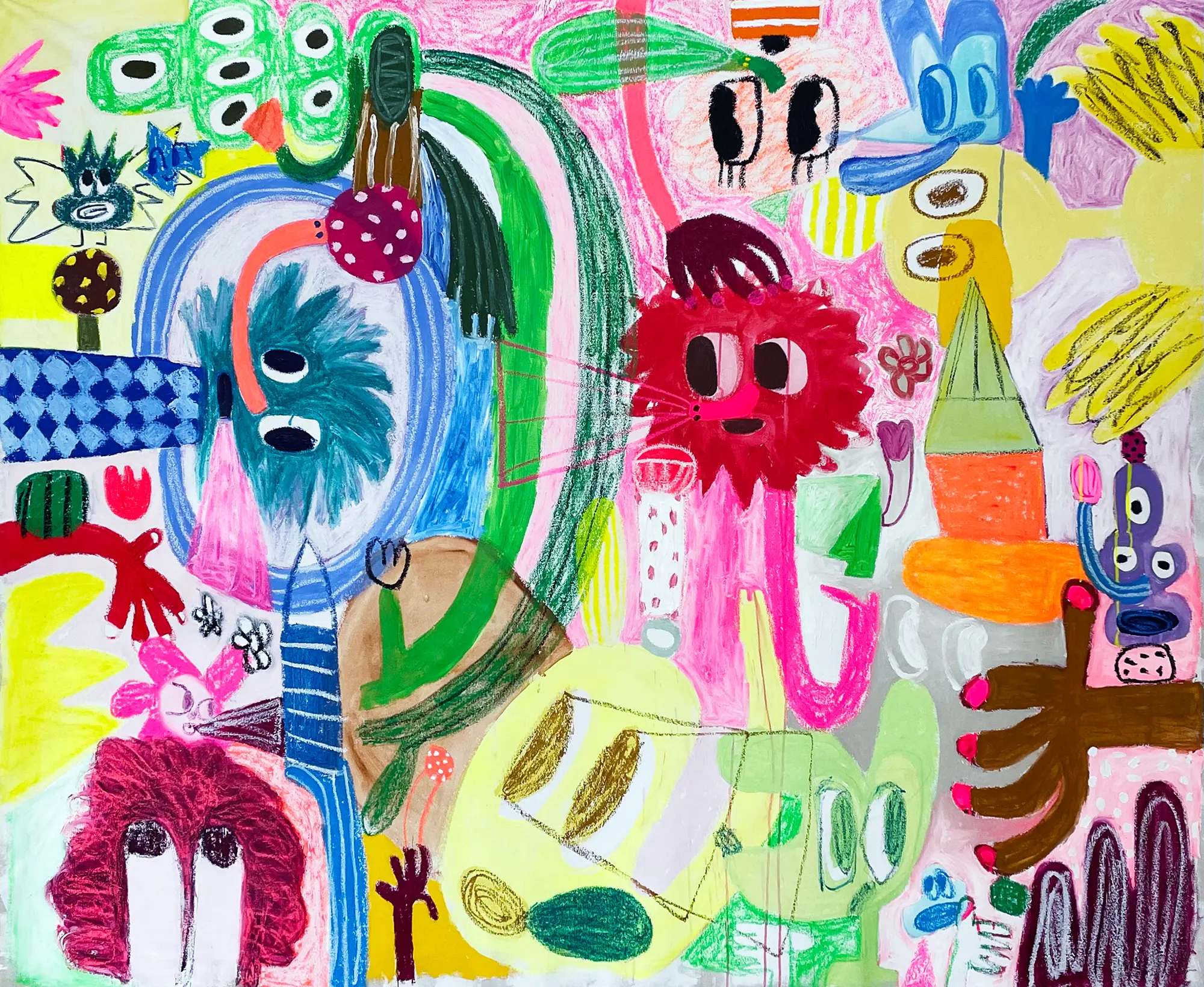 fanny brodar, bright and vibrant artwork,, with playful characters and bold colors 2024
