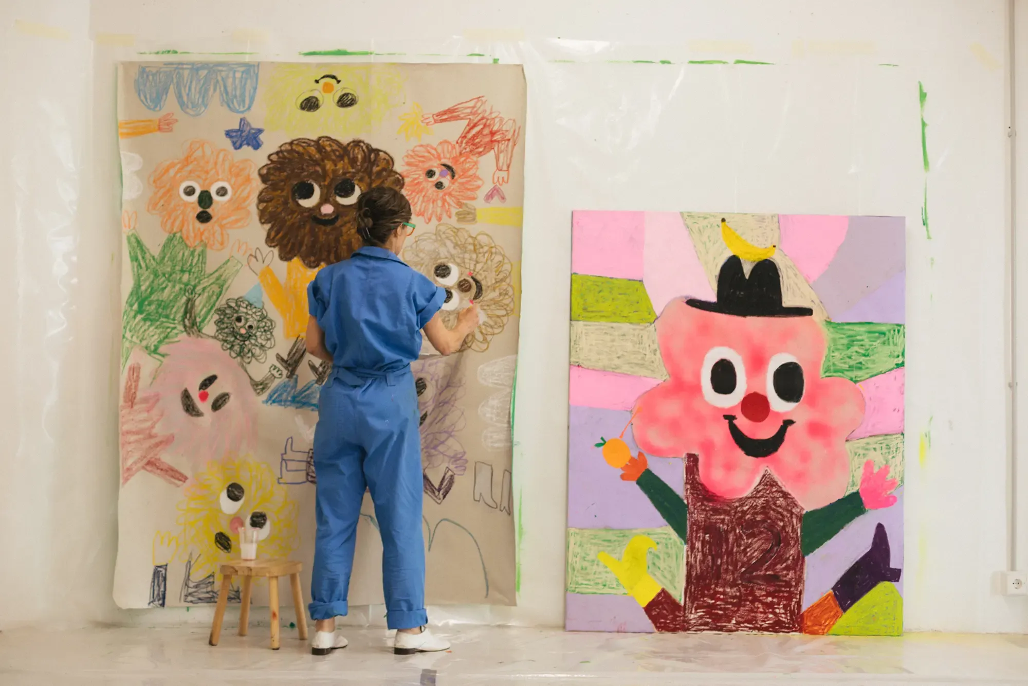 fanny brodar artist, exploring new levels, for her colorful whimsical characters during l21 gallery residency in palma