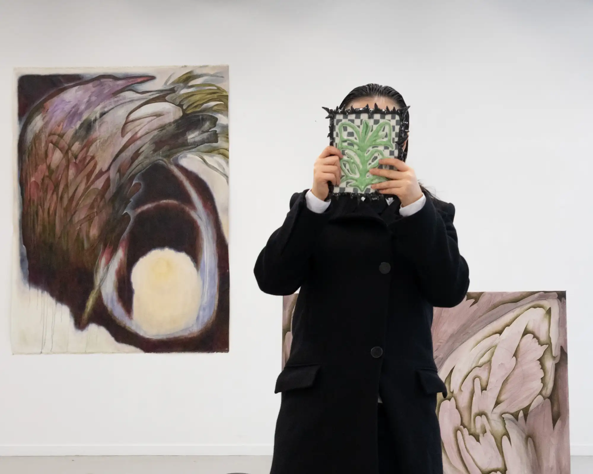 Igigo Wu performing 'The Polychromatic Digital Forest in My Dreams' at ZHdK Werkdiskurs, wearing moth-inspired textile costume with red lighting and digital projections