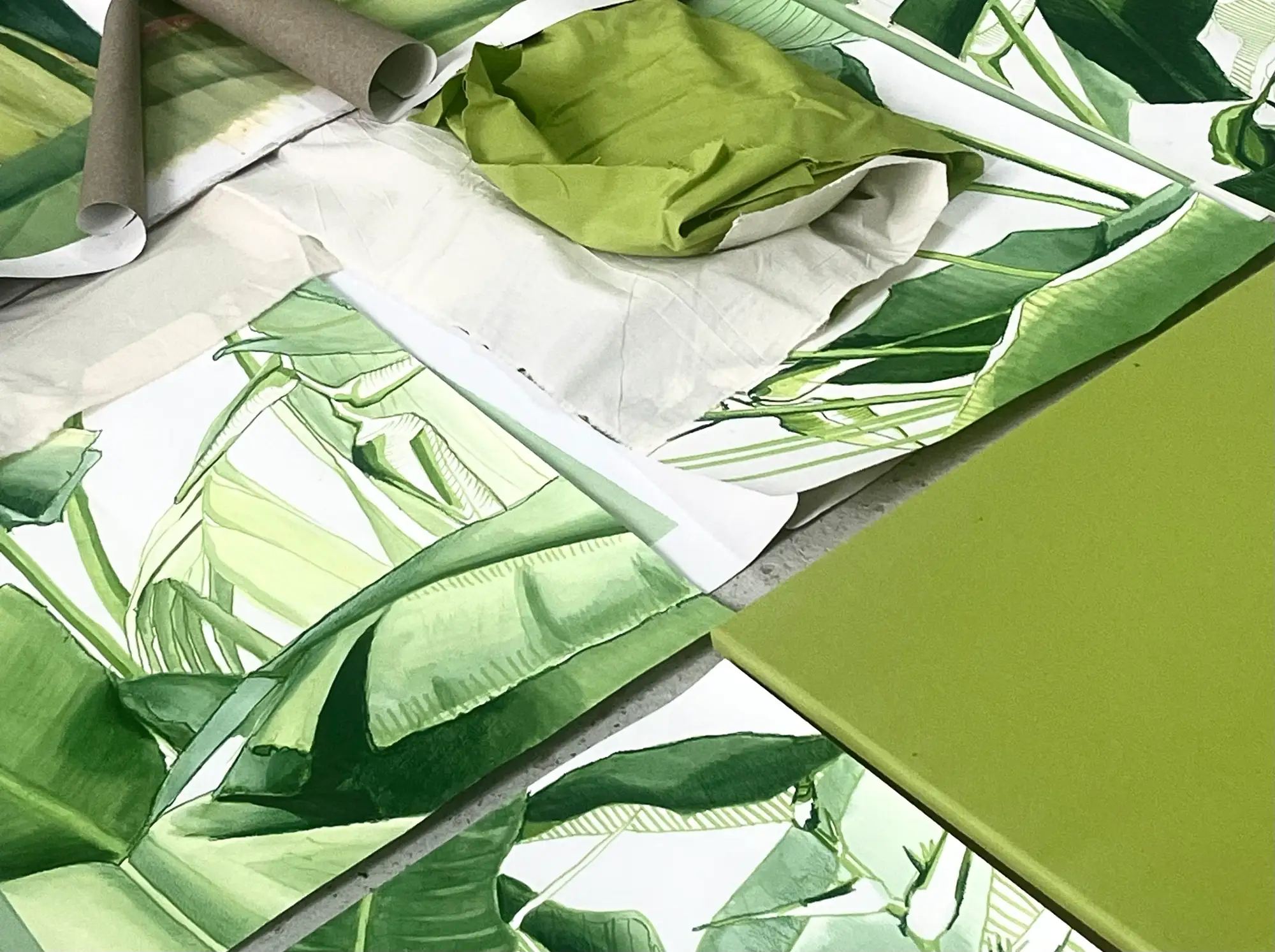 Tabletop in Stefanie Pullin's studio with sketches, books, and natural objects