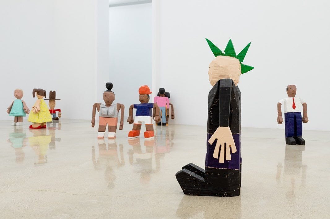 wood sculptures, almost human like, new face in contemporary art hunter potter with his world out of wood