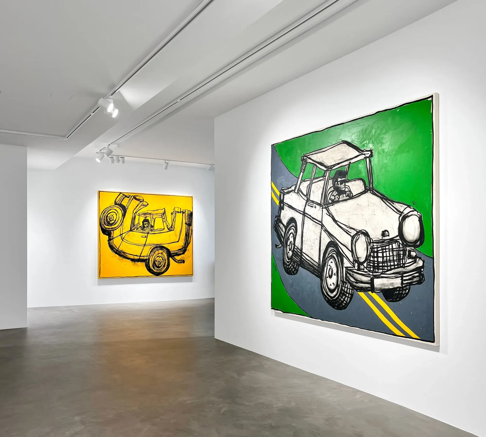 artist radar by ask kurt - Taylor a white exhibition pulp gallery with 2 large scale paintings with cartoon like cars