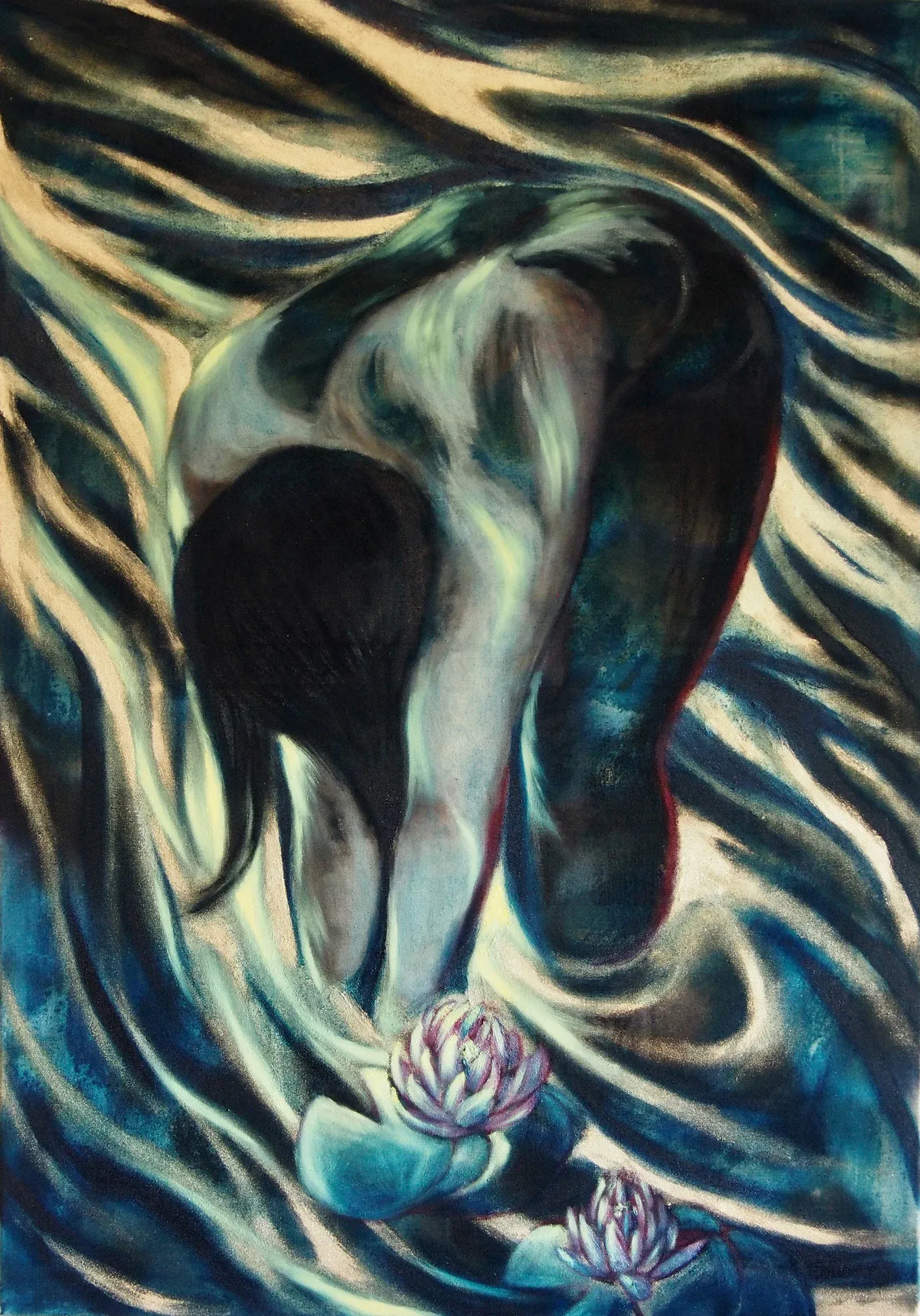 Candy Bassas,  oil on canvas figurative work with nocturnal colors