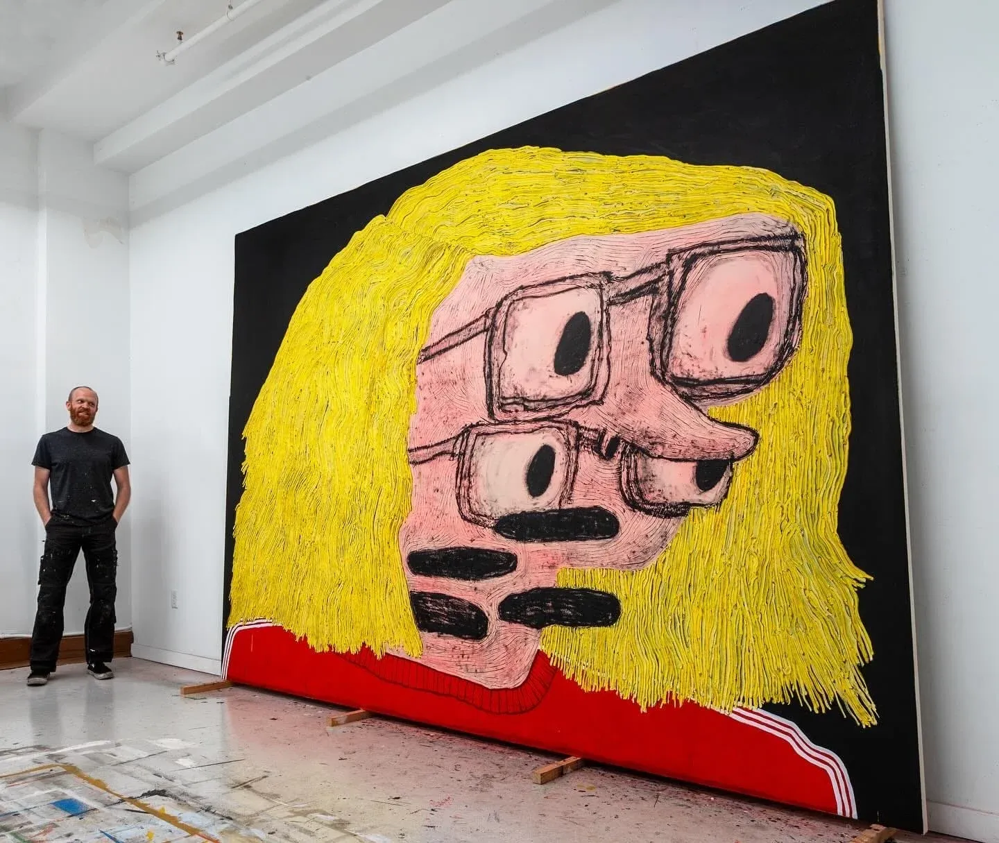 Taylor A. White. A fractured cartoon face with yellow hair stares into the void of its own repetition