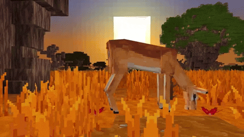 Animated Minecraft scene showing young players building and experimenting, symbolizing a generation learning creativity and collaboration before formal ideas of art or authorship