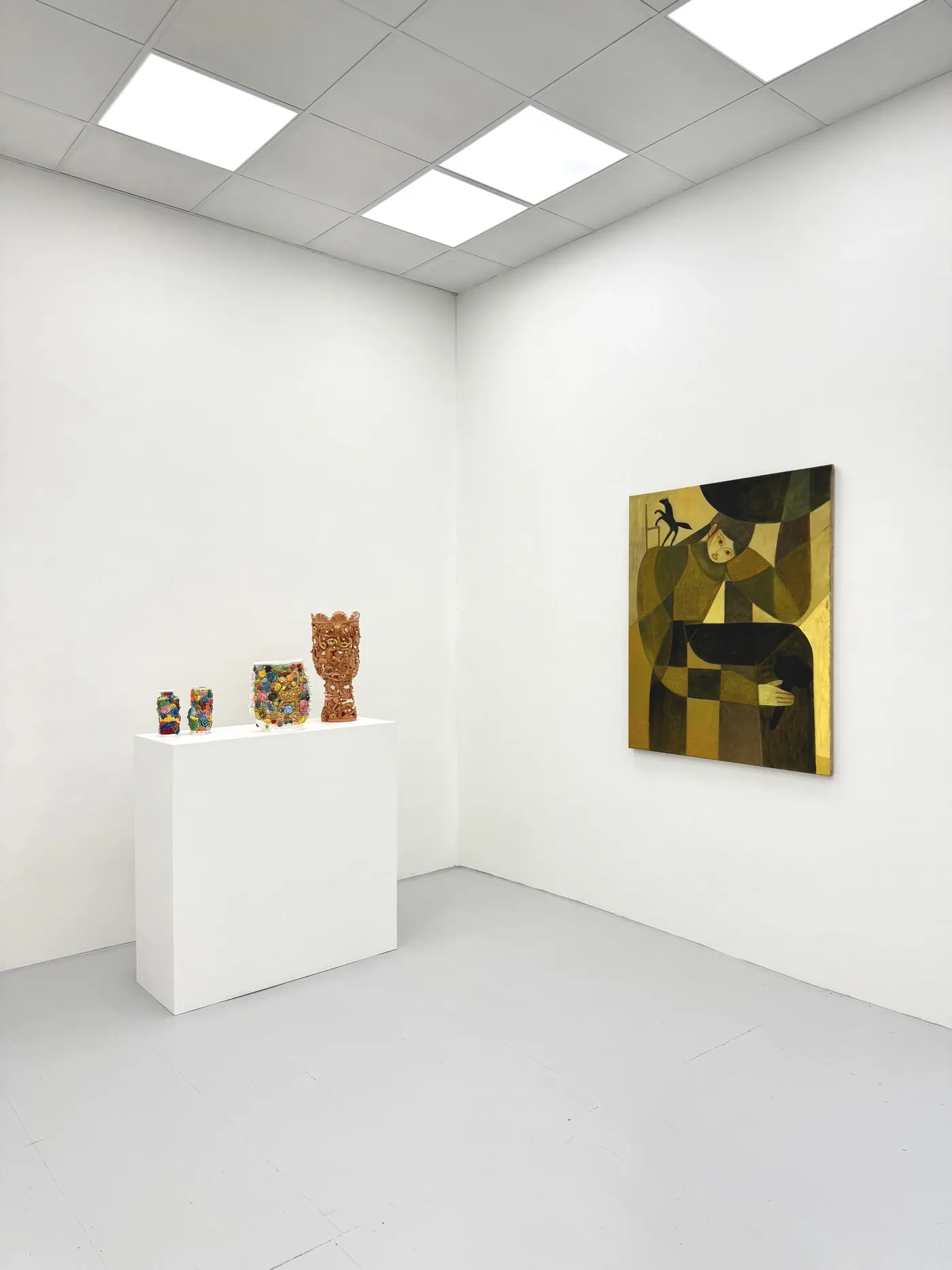 rasmus peter Fischer curates shows and brings artist duo Bob Geerts and Glen Barkley together currently on view painting-stoneware duo exhibition 