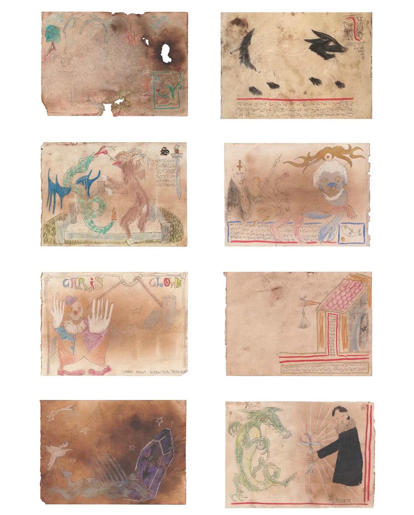 Collection of small-format drawings on paper by Ruben Einsmann displayed together.