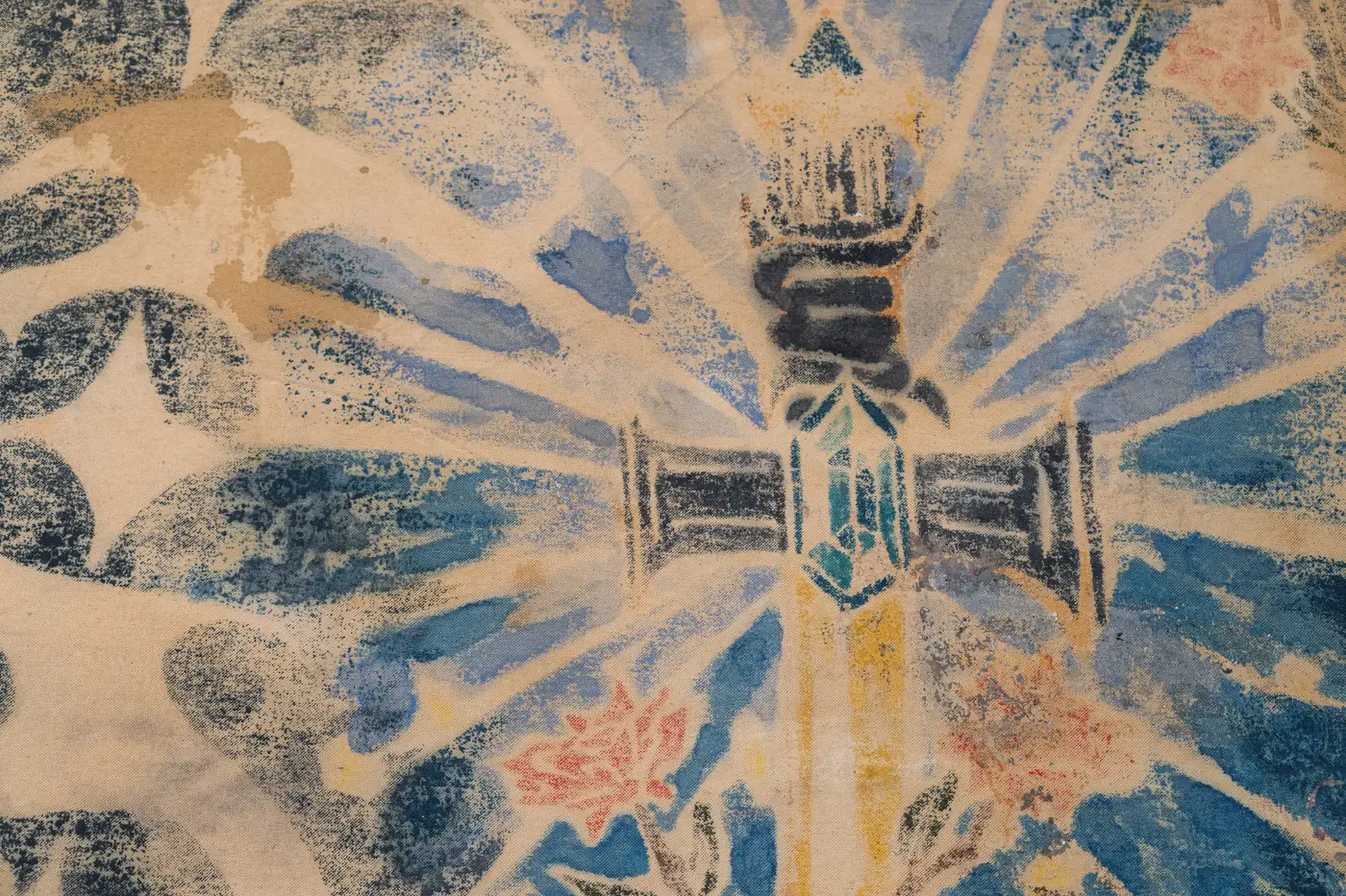 Close-up detail of a painting by Ruben Einsmann showing textured paint layers and faded pigment.