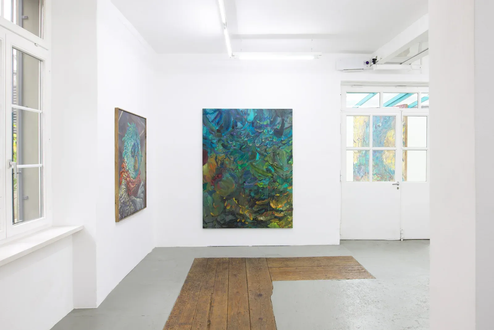 Installation view of Michele Gabriele exhibition at Kaly Gallery featuring large-scale paintings.