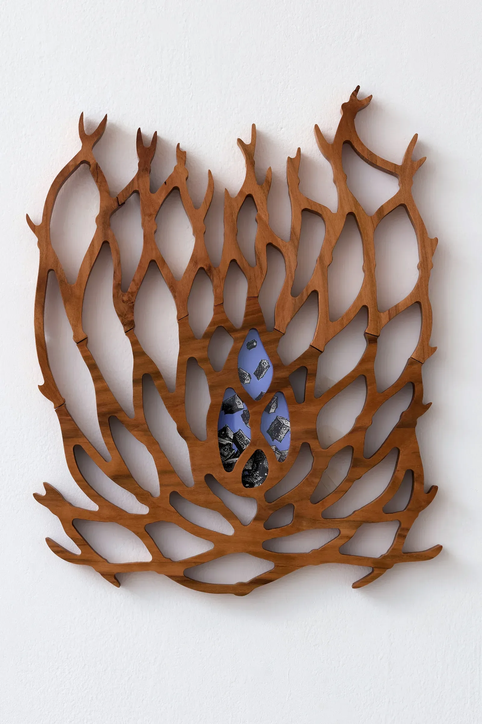 Martha Kicsiny: “Critical Mass.” artist in focus, catapult munchies art club, woodwork with perfect drawings