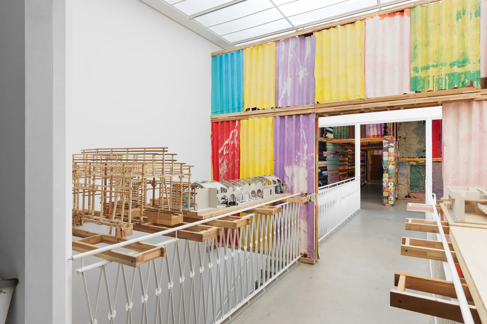 Z33 exhibition view. current Michael beutler artist , with his Weaving as Architecture and textile work