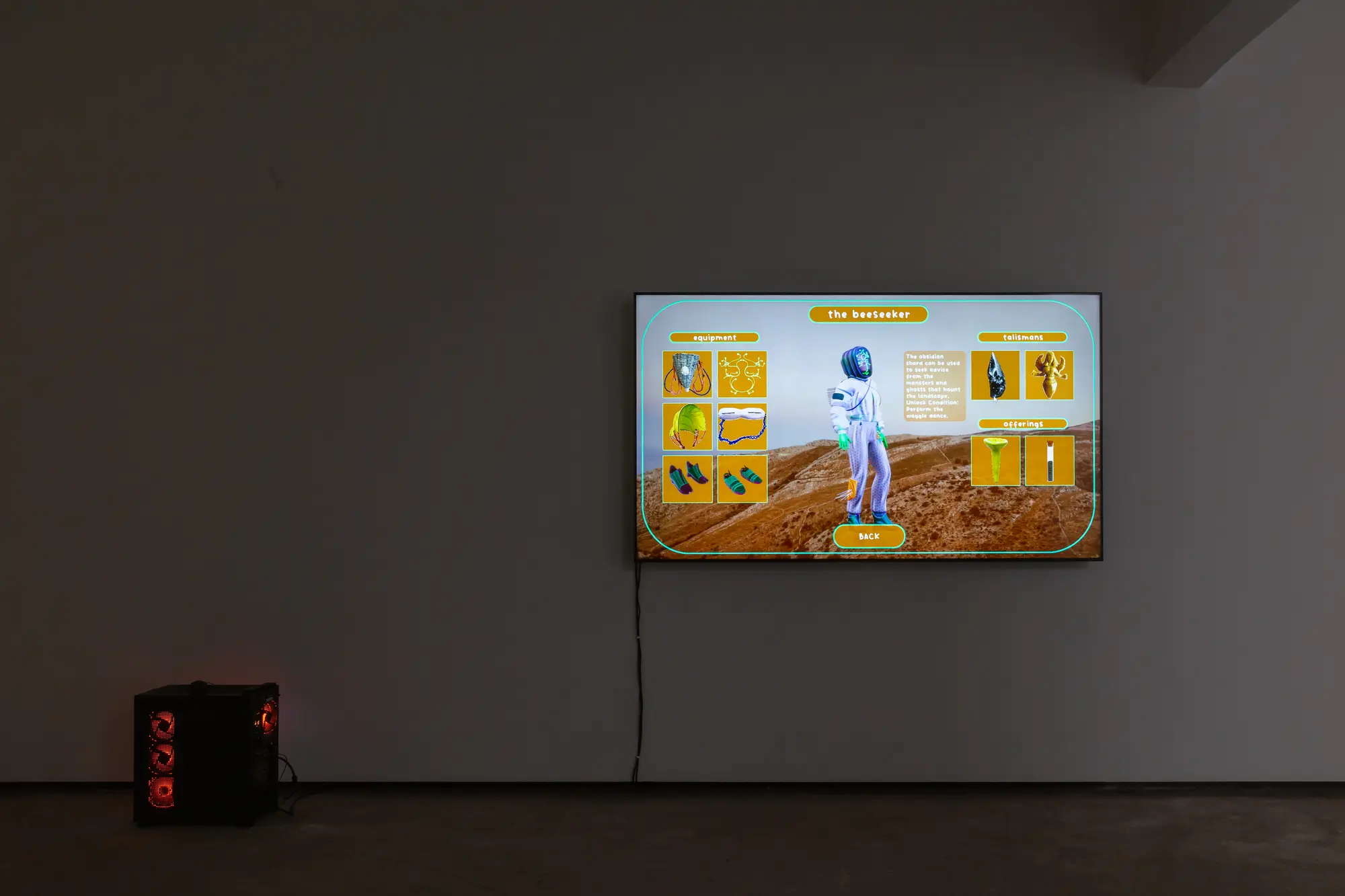 Telling the Bees a computer game at the exhibition at the breeder gallery Athens, artwork by kyriaki Goni