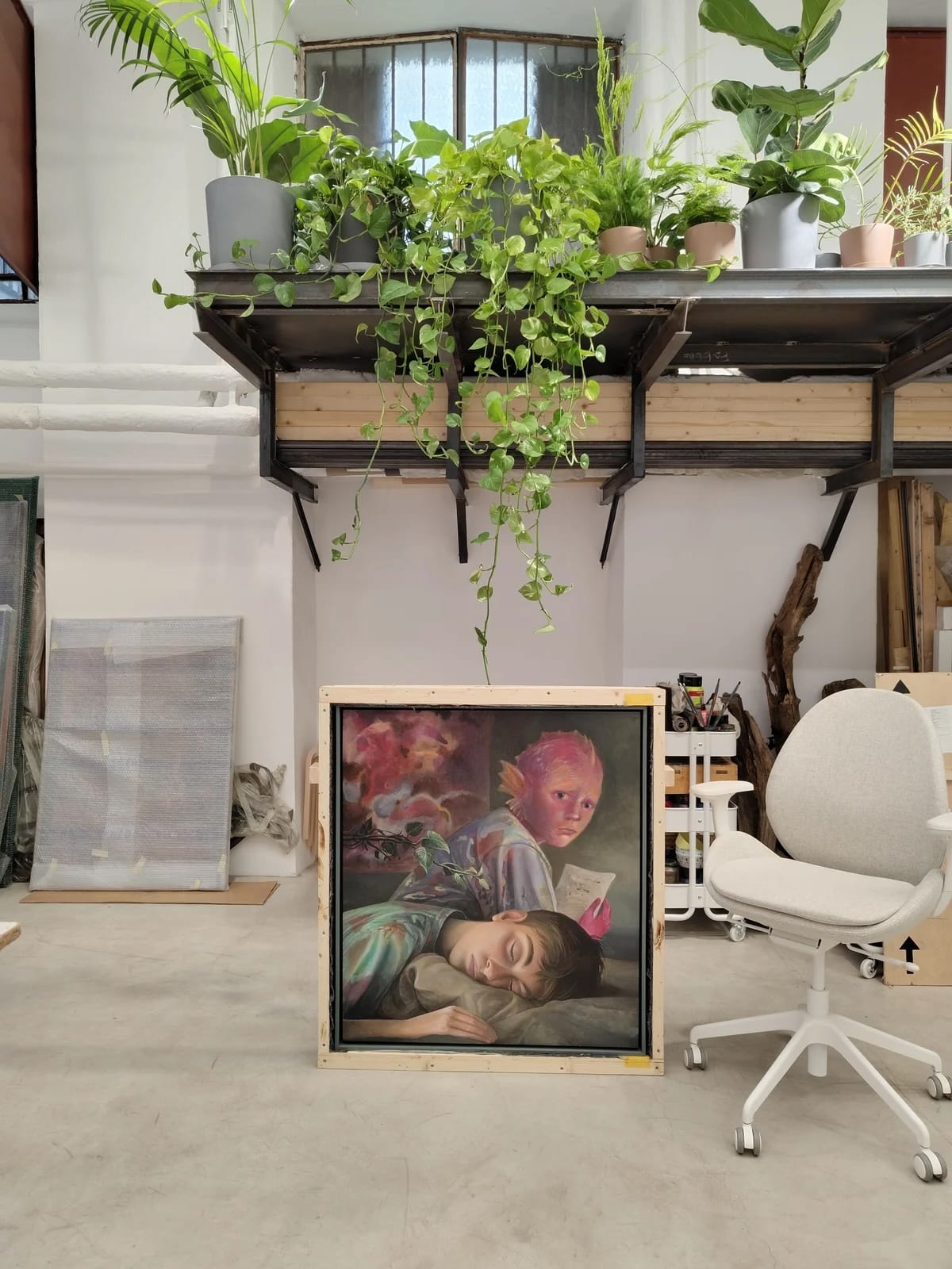 Michele Gabriele studio view showing contemporary figurative paintings and works in progress.