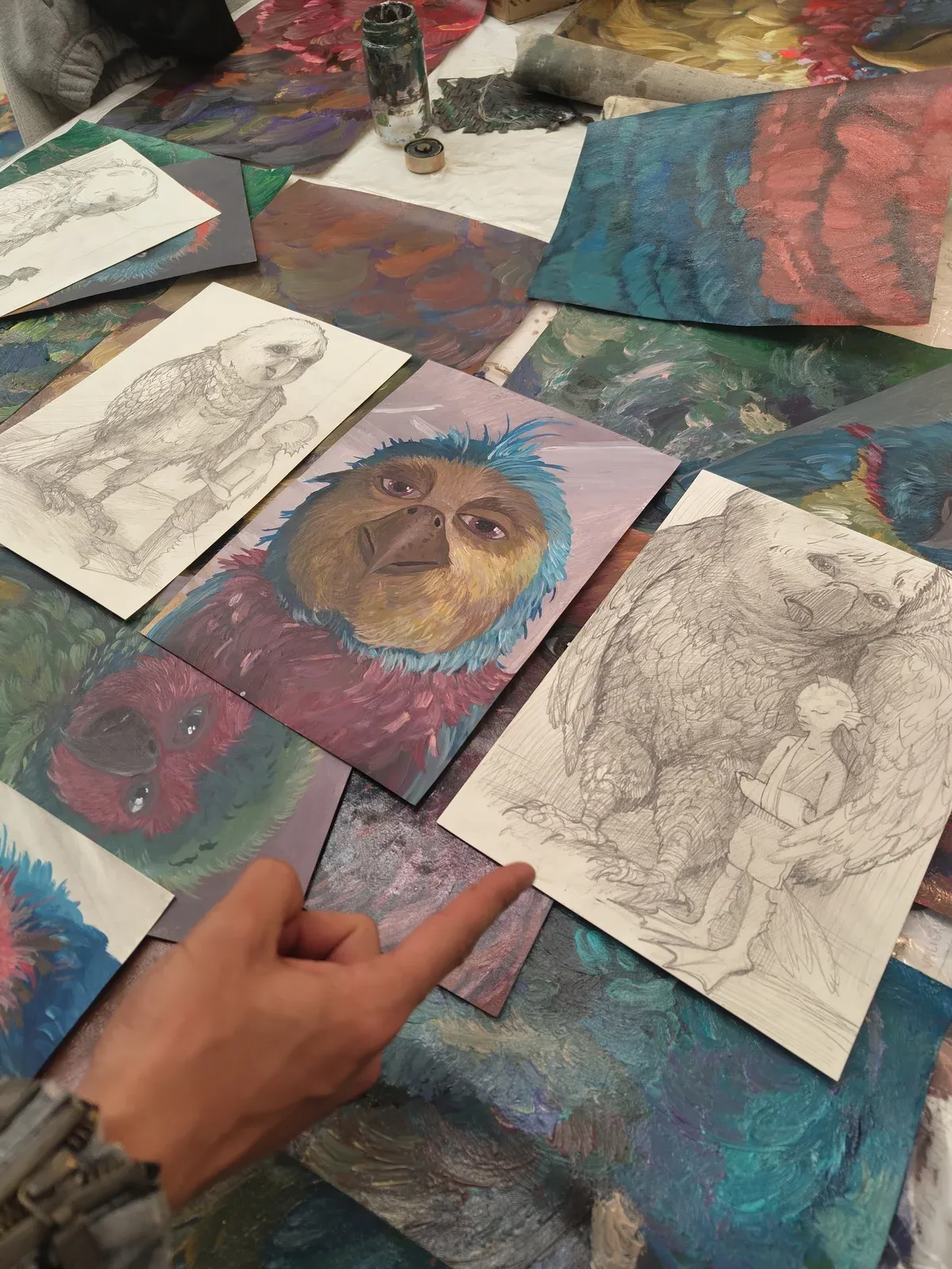 Michele Gabriele studio view showing contemporary figurative paintings and works in progress.