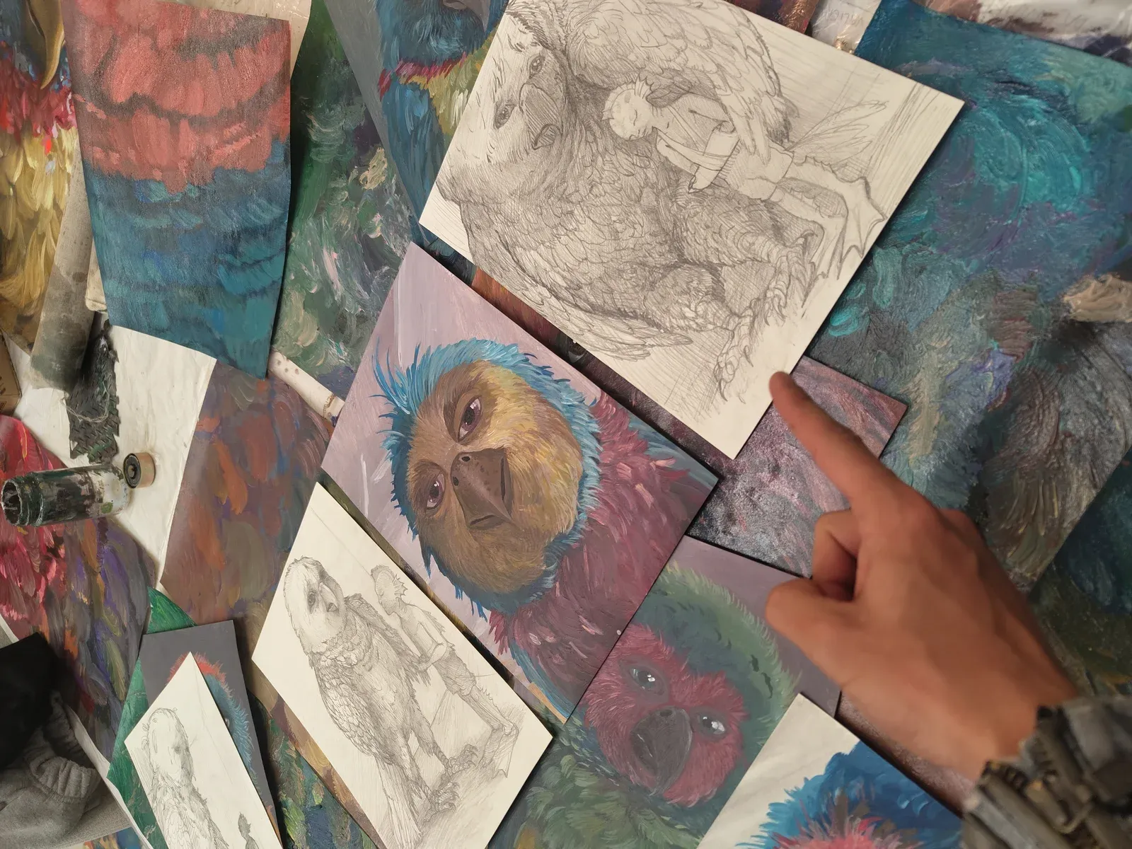 Michele Gabriele studio view showing contemporary figurative paintings and works in progress.