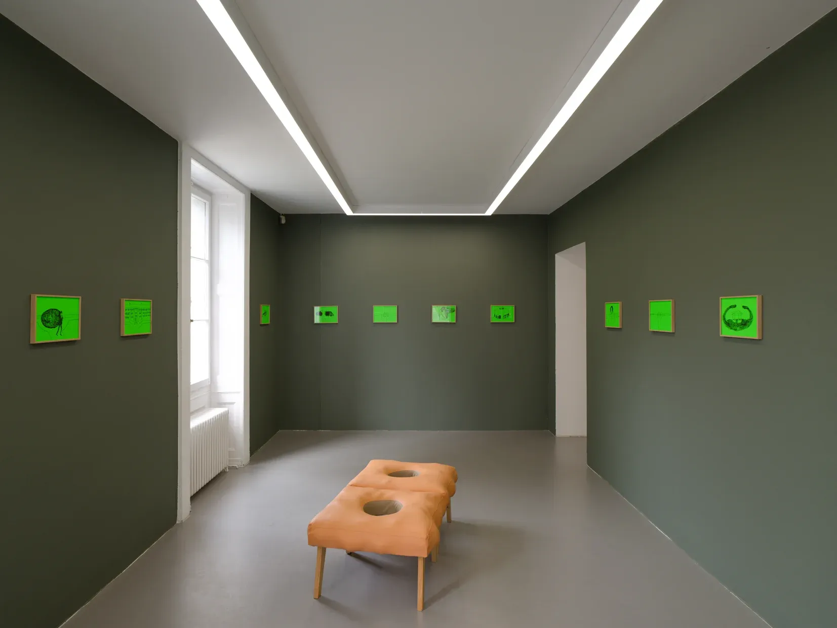 Flo Kasearu exhibition view with Fears of Villa du Parc (2026) and Ahhaa Sofa (2021), Villa du Parc, Annemasse.