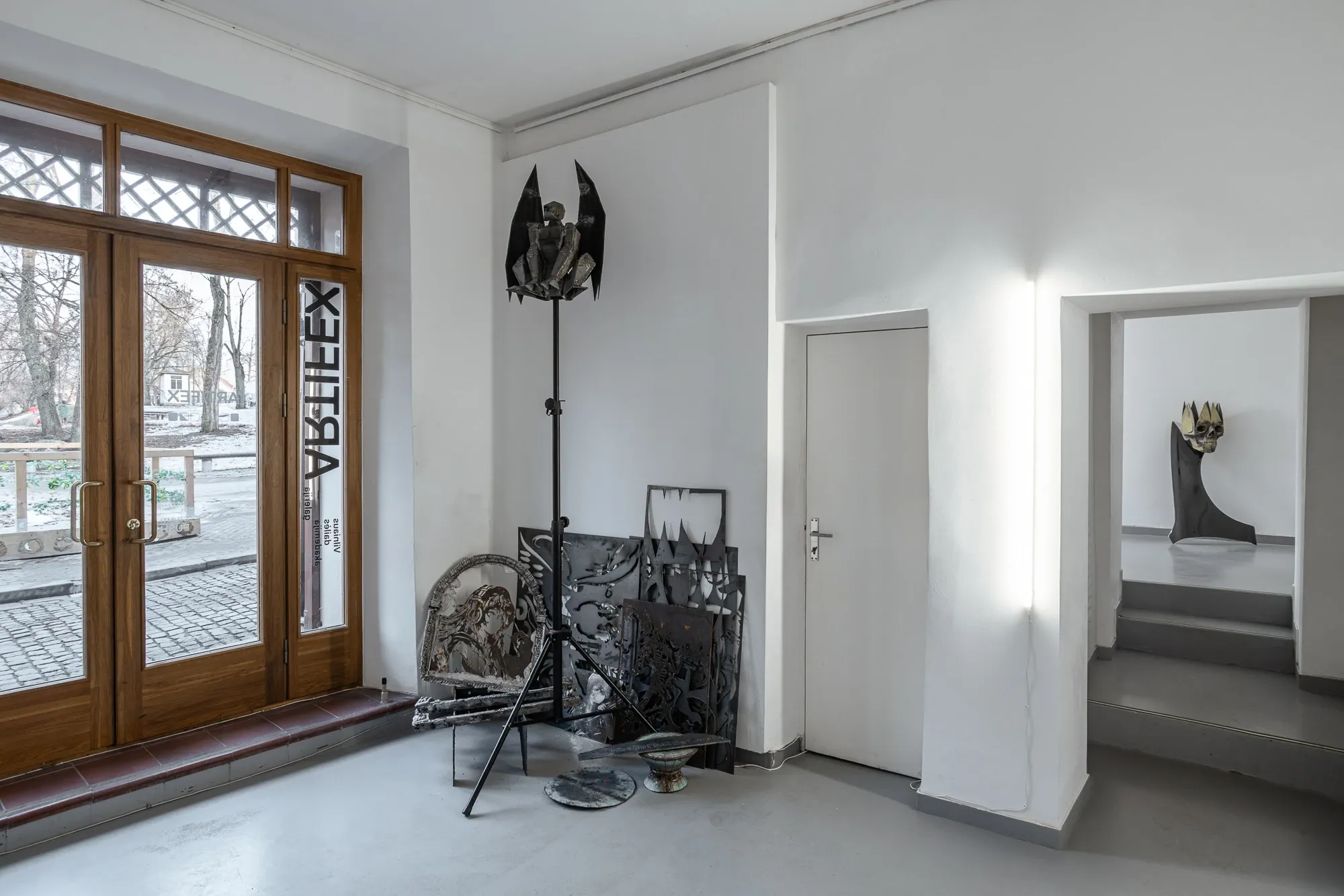 Full Metal Shell DLC at VAA gallery Artifex in Vilnius, exhibition view, iron and rust sculpture by Liudvikas Kesminas