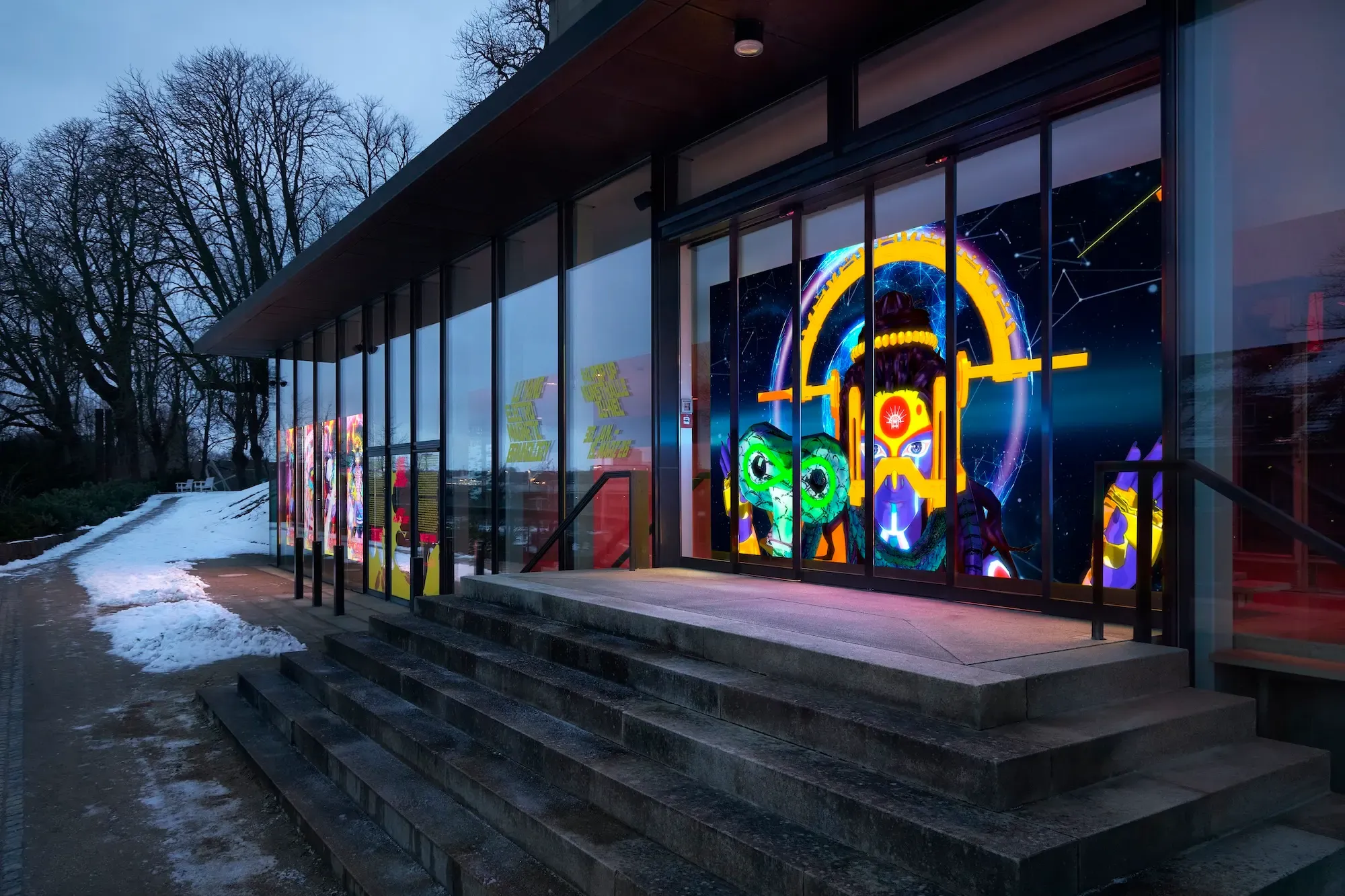 Kunsthalle kiel, pop up Electromagnetic Brainology, artist Lu Yang outside view