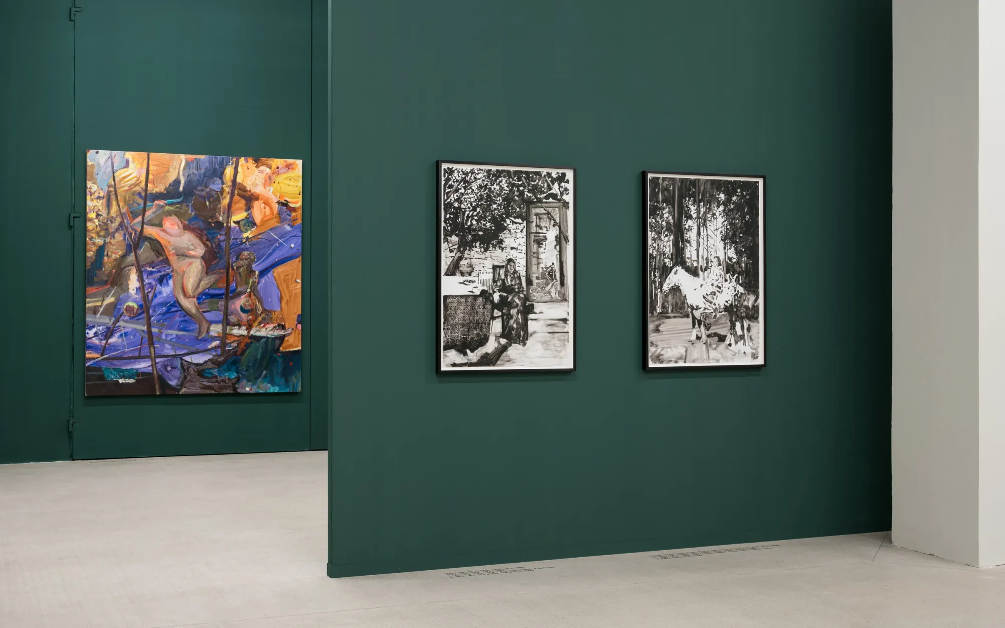 Transylvanian Painting Today - Exhibition View -&nbsp;Artist Mirela Moscu, Marius Bercea from left to right curated by Jane Neal