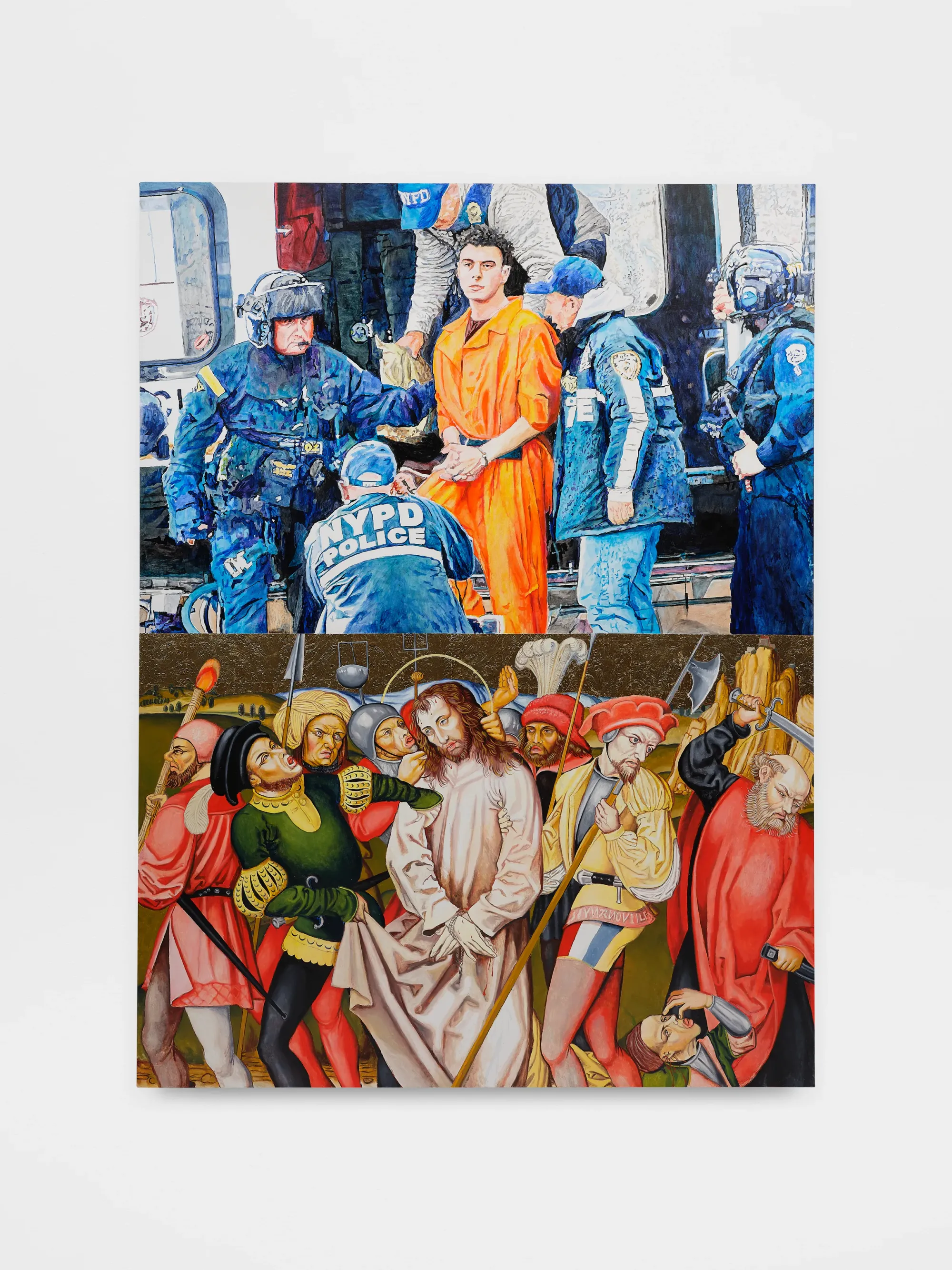 viral political imagery elevated into large-format acrylic, night gallery artwork factory doomscrolling's exhibition by artist Christine Tien Wang