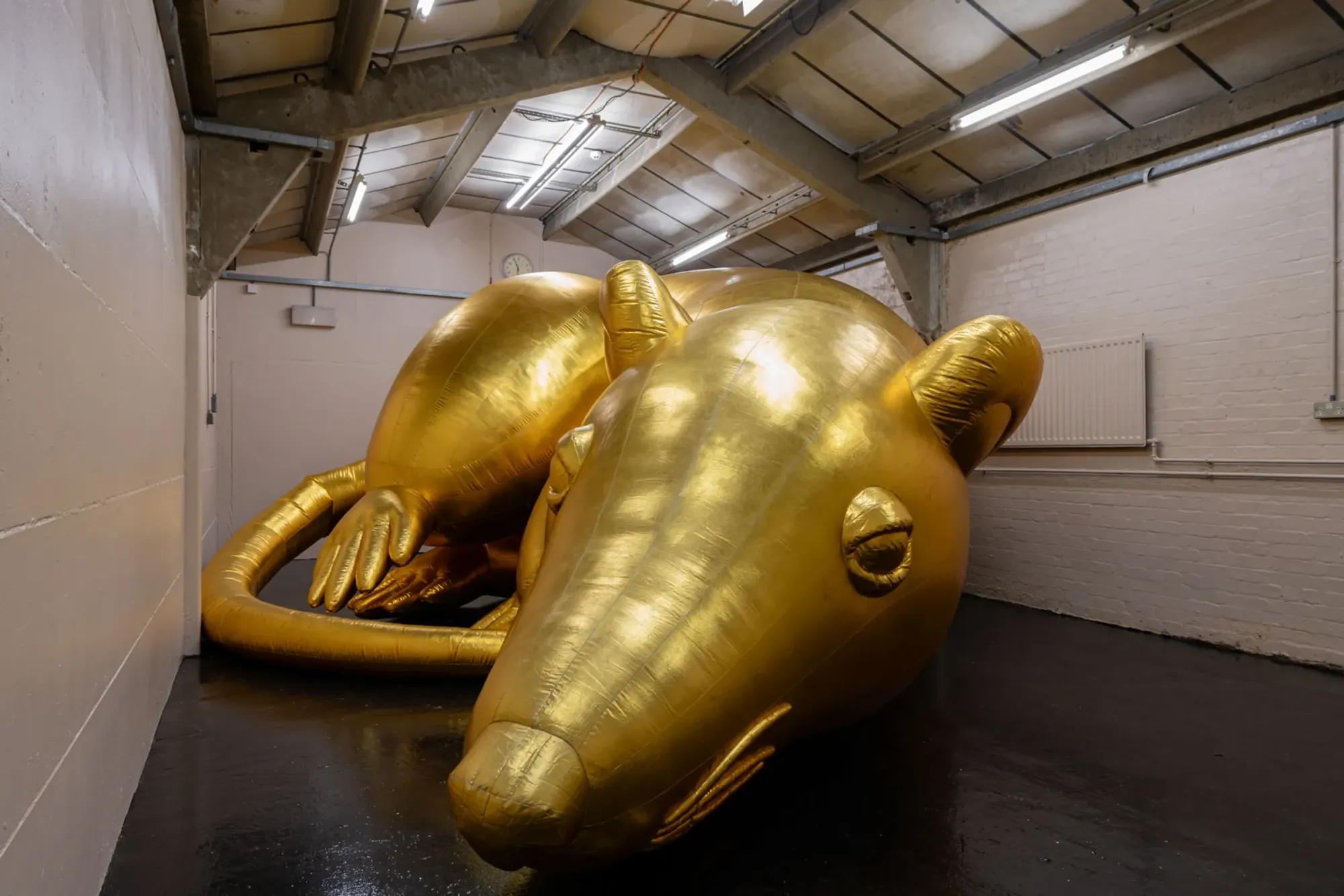 Esben Weile Kjær Lions installation detail showing reflective gold material and soft sculptural form, London exhibition