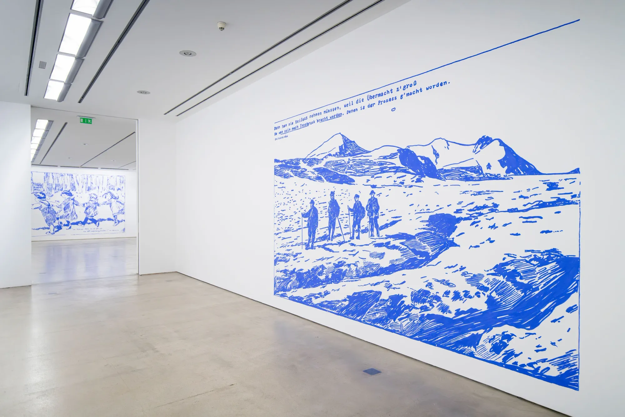 Ramesch Daha Tirol 1934 blue mural hikers alpine landscape TAXISPALAIS Innsbruck exhibition view