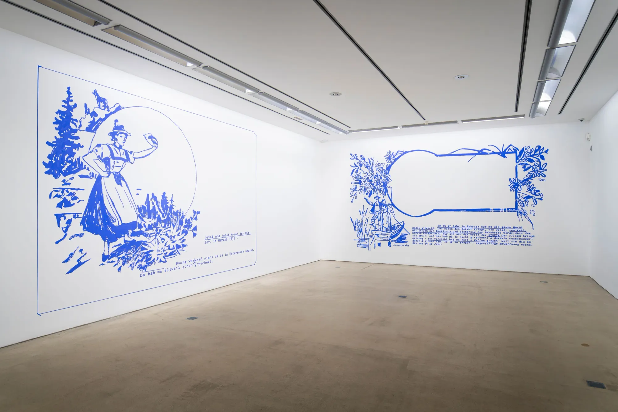 Ramesch Daha Tirol 1934 mural blue postcard installation TAXISPALAIS Kunsthalle Tirol Innsbruck exhibition view 2026