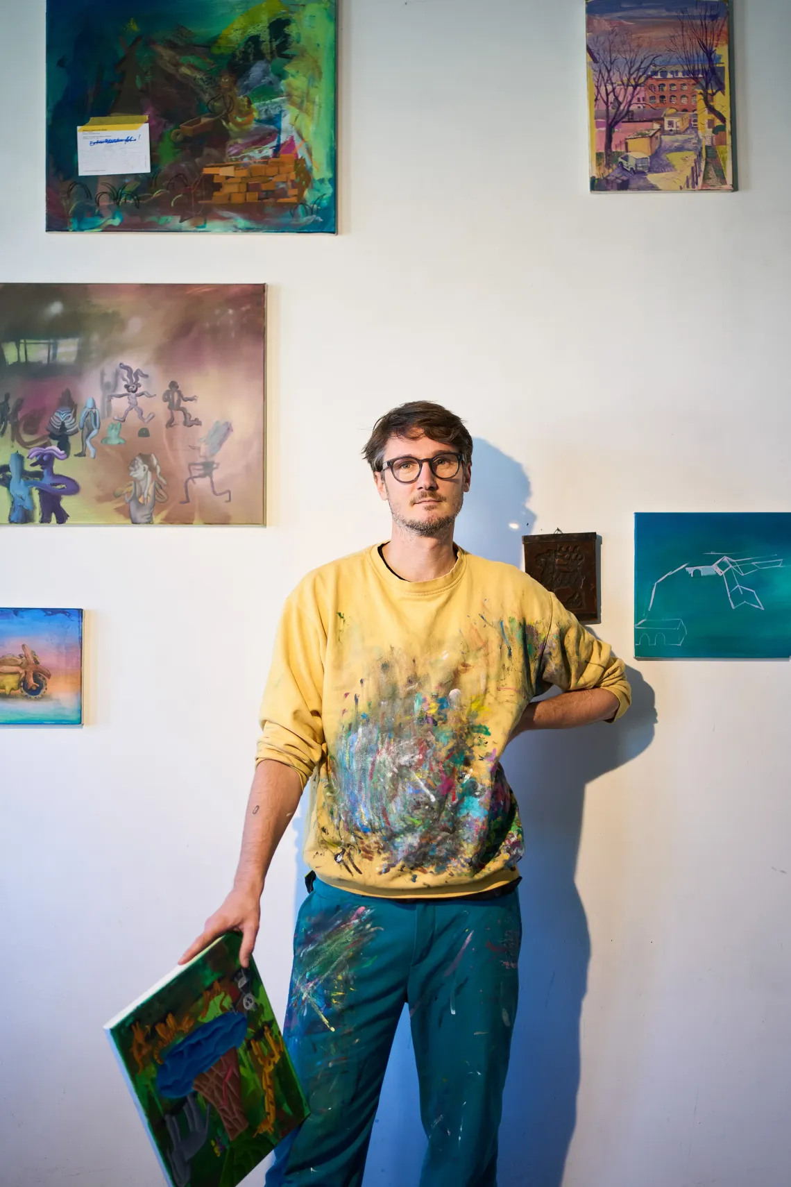 Martin Schuster studio portrait, Leipzig contemporary painter, oil and acrylic.