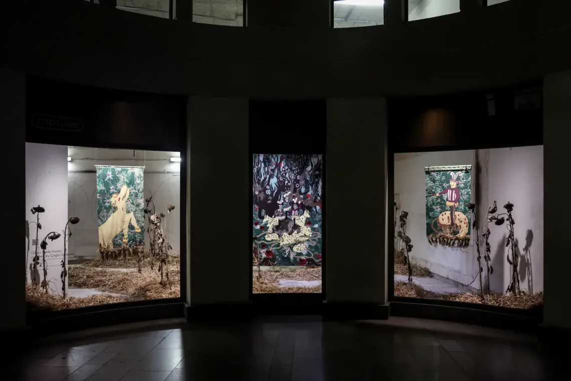 nstallation view of Olivia Rode Hvass’s HUNT(ED),Luxembourg Art Week 2025, curated by Çağla Erdemir.