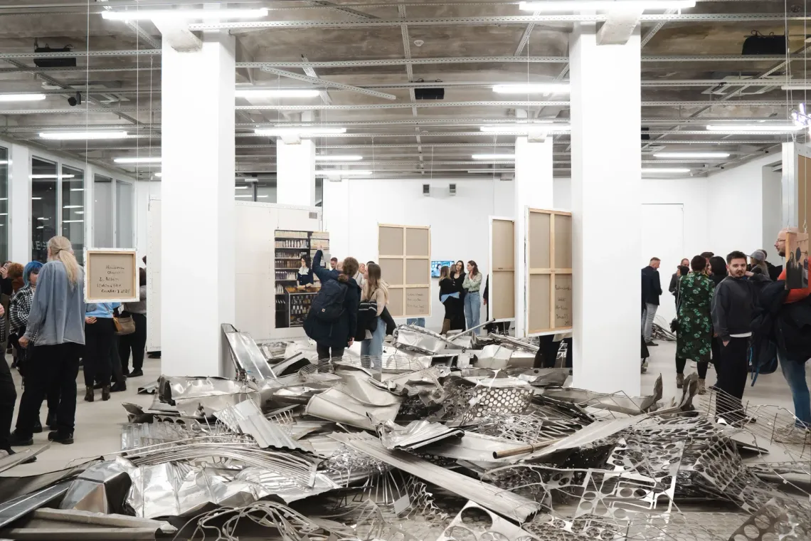 installation view telegraph gallery, Olomouc, works by Paulina olowska, Caroline walker and Adela janska 