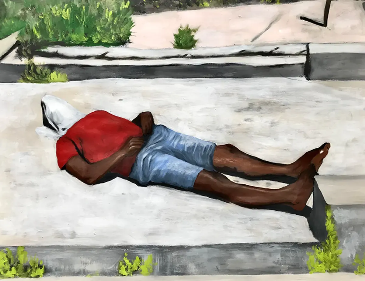 jean-robert-alcindor promising artist in figurative modern art -> Duel (perdu) au soleil | 2020 | Acrylic on paper | 50x65cm