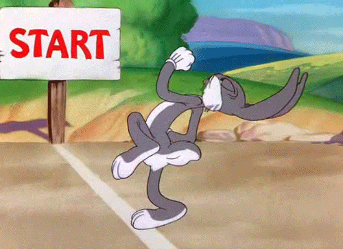 Giphy of bugs bunny at the starting line for a race. in relation to does it matter where and how an art career begins