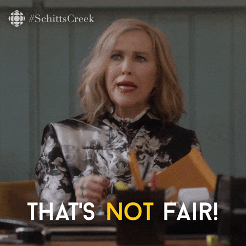 Who Profits When Art Is Resold? Spoiler: not the artist. And that’s not fair, portrayed by a giphy from schitts creek series saying that's not fair.
