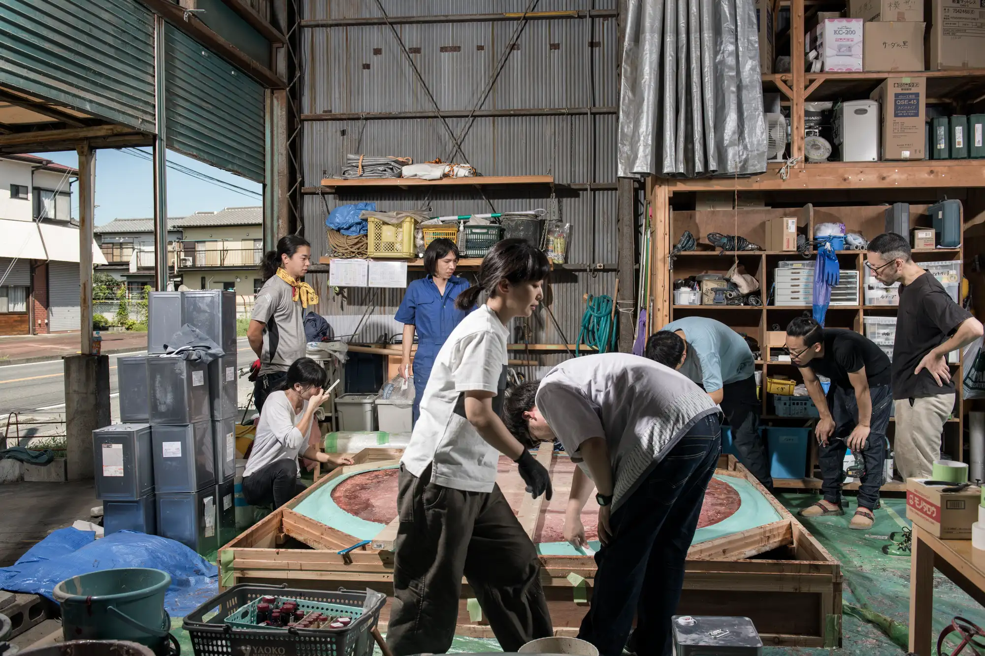 目[mé], Japanese art team, in there studio in Tokyo now on view Catapult Munchies Art Club showcasing there art and practice