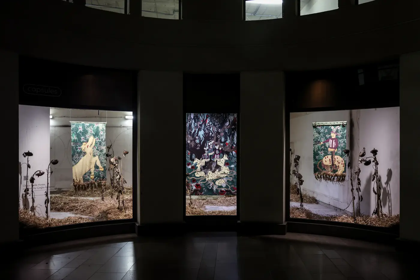 nstallation view of Olivia Rode Hvass’s HUNT(ED),Luxembourg Art Week 2025, curated by Çağla Erdemir.