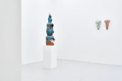 Installation view of Mother of Many by Michael Kærgaard at HAGD Contemporary, Aalborg, featuring stacked stoneware sculpture curated by rasmus Peter Fischer