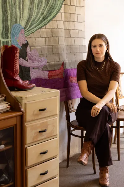 Lauren Januhowski, The Thread Goes Both Ways , artist in focus, textile artist portrait, female body transmission and textile